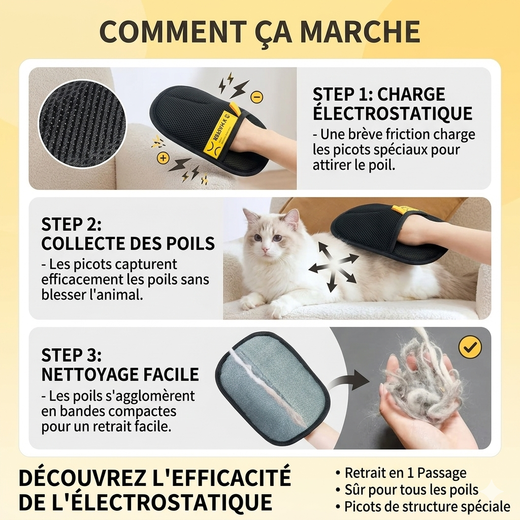 Gant Anti-Poils pour Chats et Chiens – Gant Électrostatique Attrape-Poils | La Brosse Magique