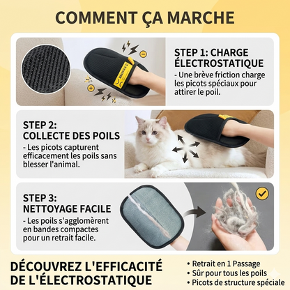 Gant Anti-Poils pour Chats et Chiens – Gant Électrostatique Attrape-Poils | La Brosse Magique